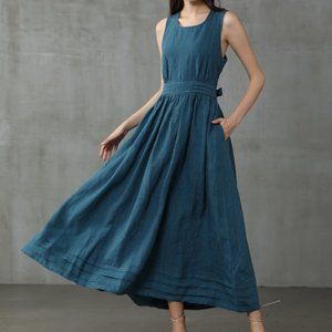 Sleeveless Teal Linennaive Dress
